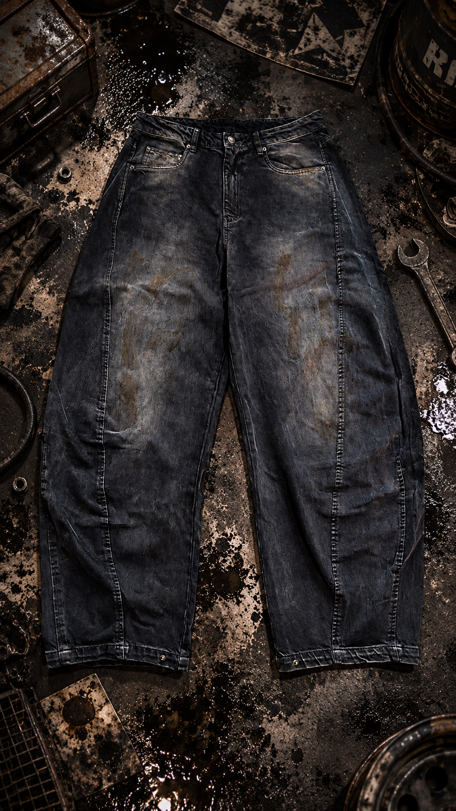 OIL STAIN WIDE DENIM