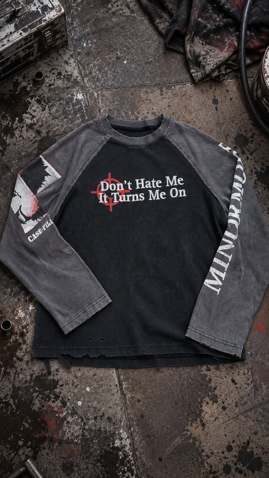 Distressed Waffle Raglan Long Sleeve
