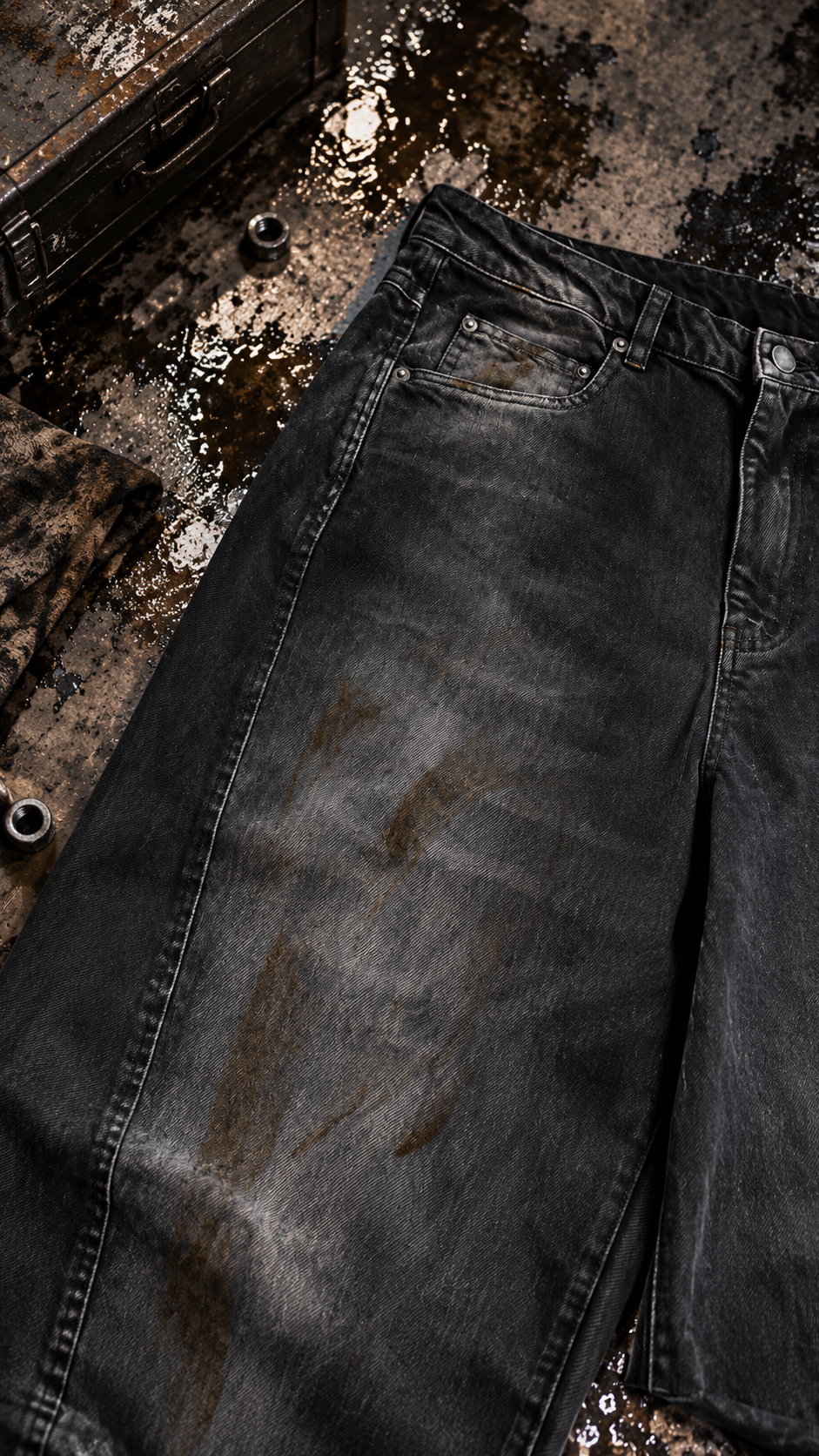 OIL STAIN WIDE DENIM