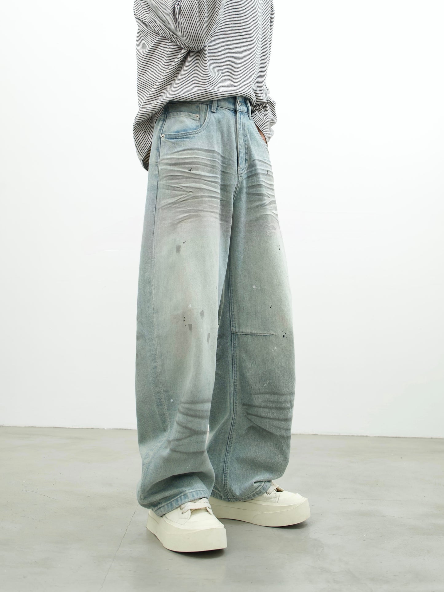 Ash Blue Resin Washed Curved Denim
