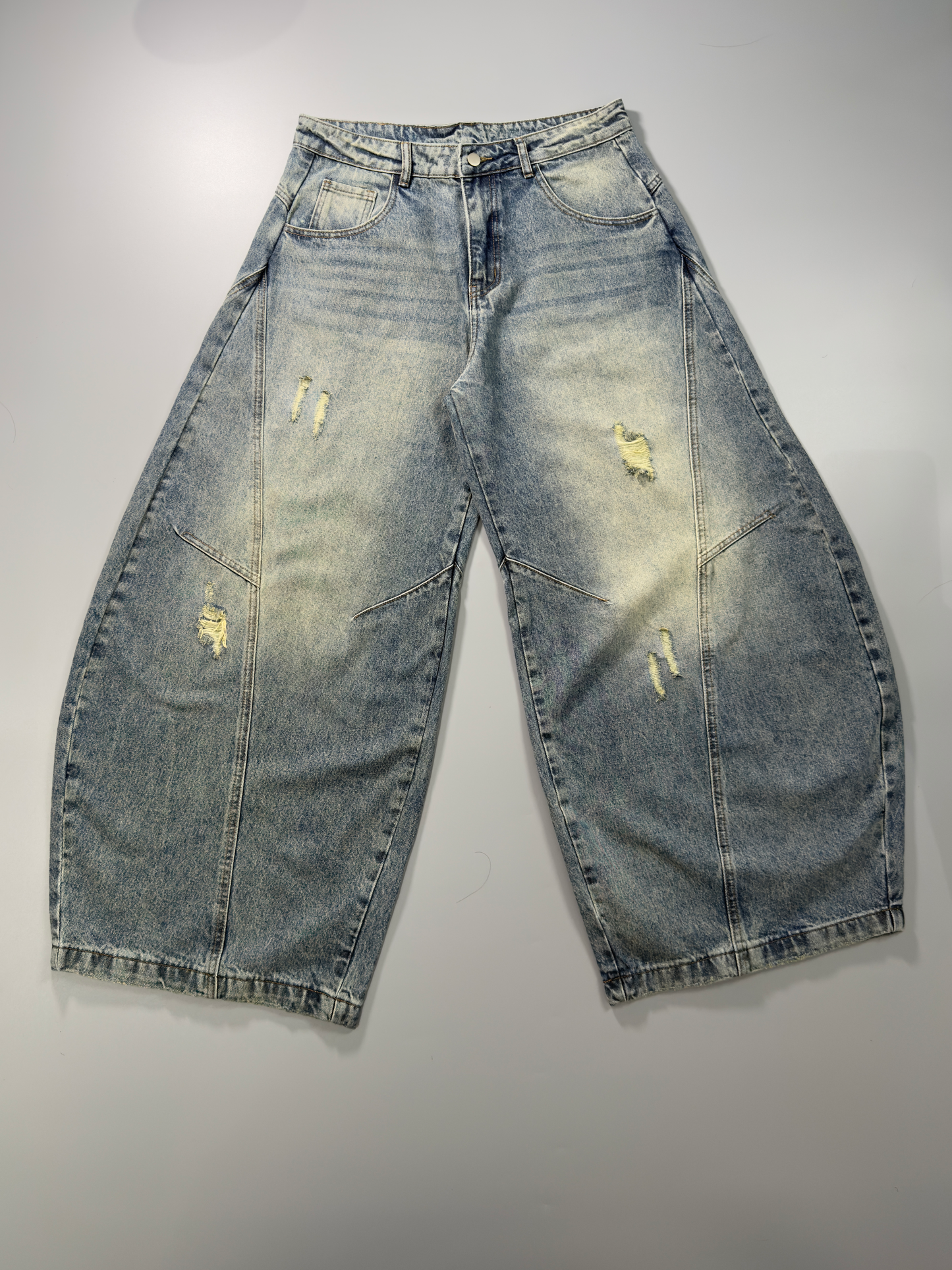 Cream Blue Curved-Leg Jean