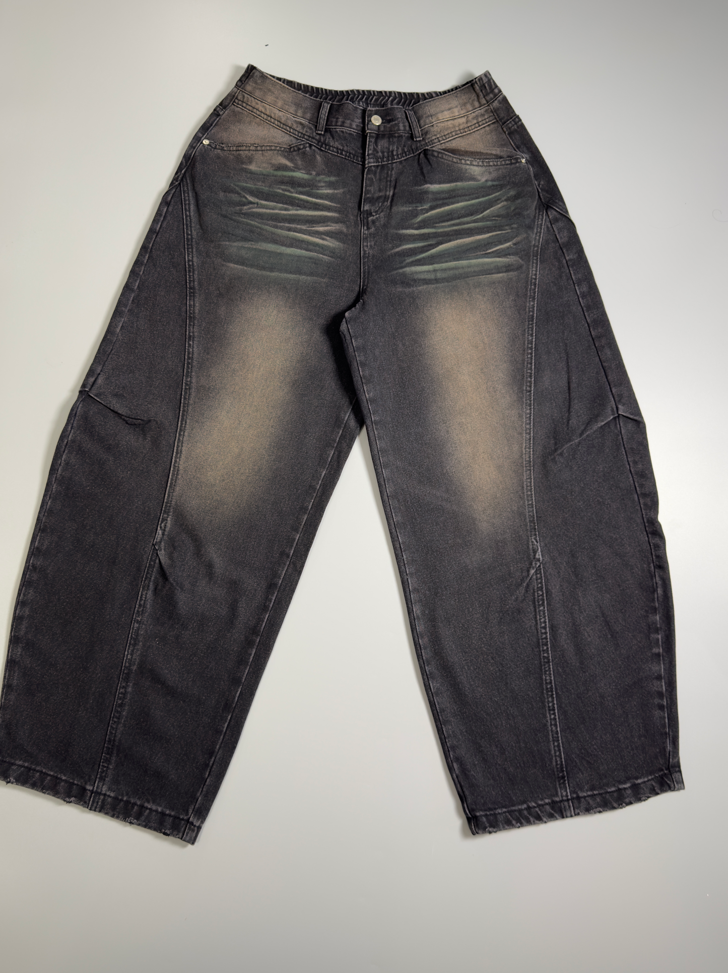 Green Washed Black Curved-Leg Jean