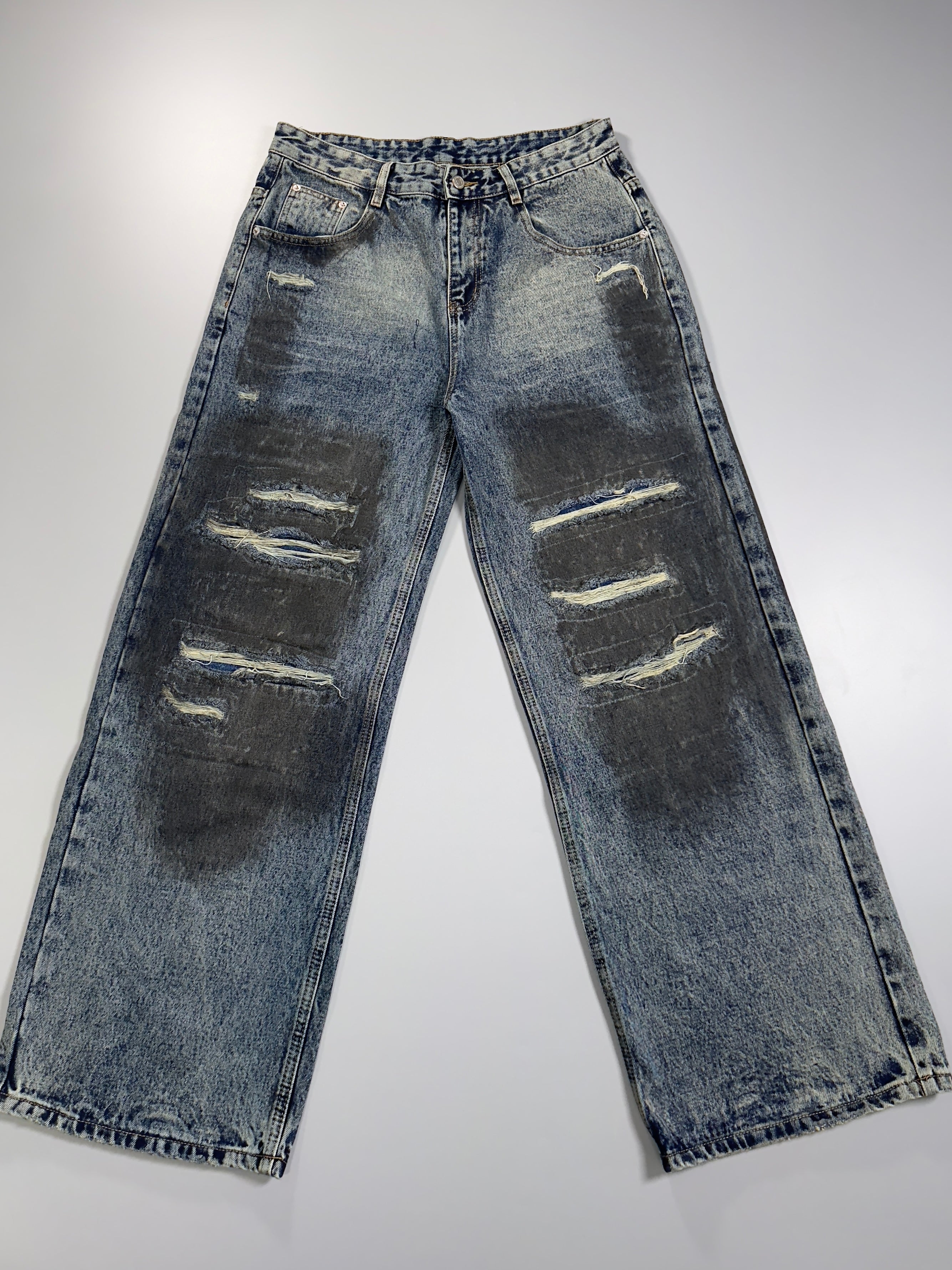 パンツ waxed straight damage denim pants Hand-Distressed Waxed Jean – Lorion