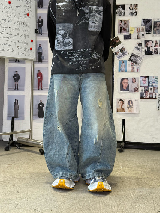 Cream Blue Curved-Leg Jean