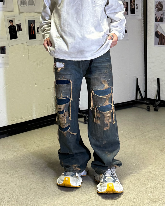 Distressed Patchwork Jean