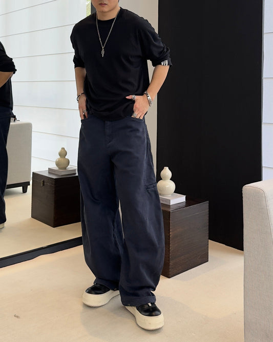 Grey Blue Cargo Curved Pants