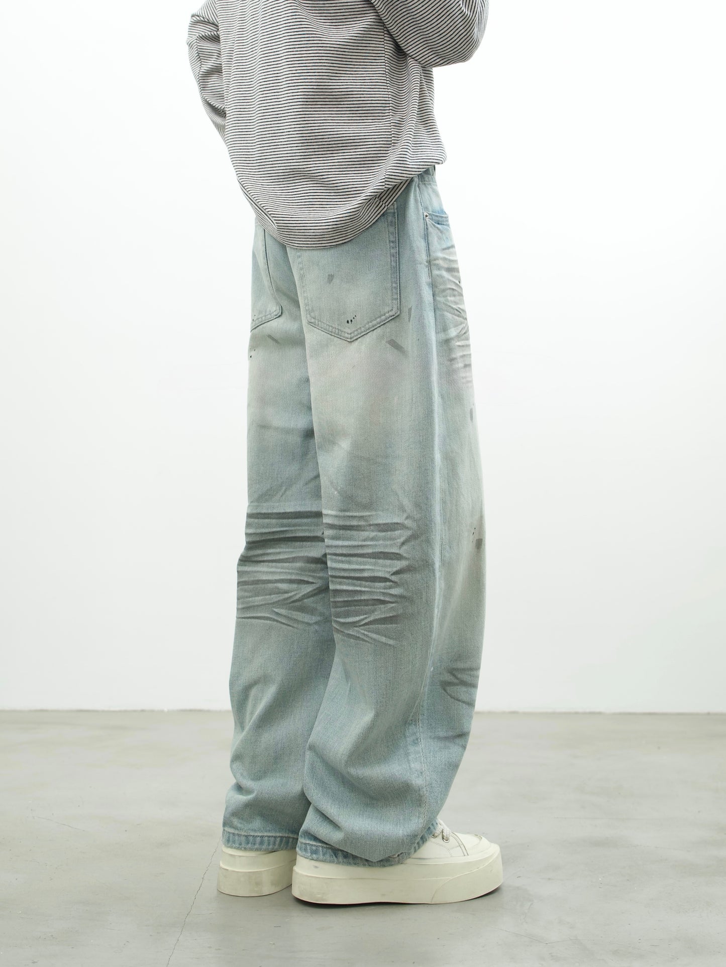 Ash Blue Resin Washed Curved Denim