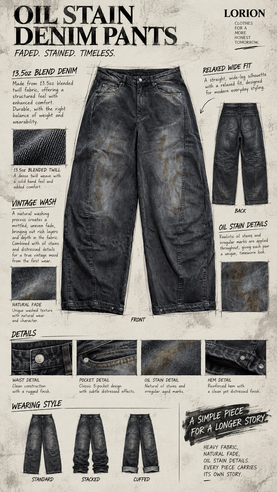 OIL STAIN WIDE DENIM