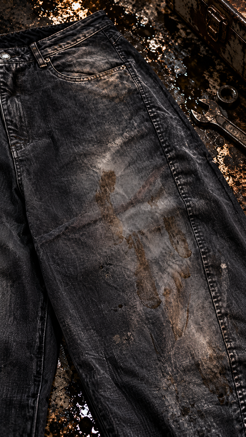 OIL STAIN WIDE DENIM
