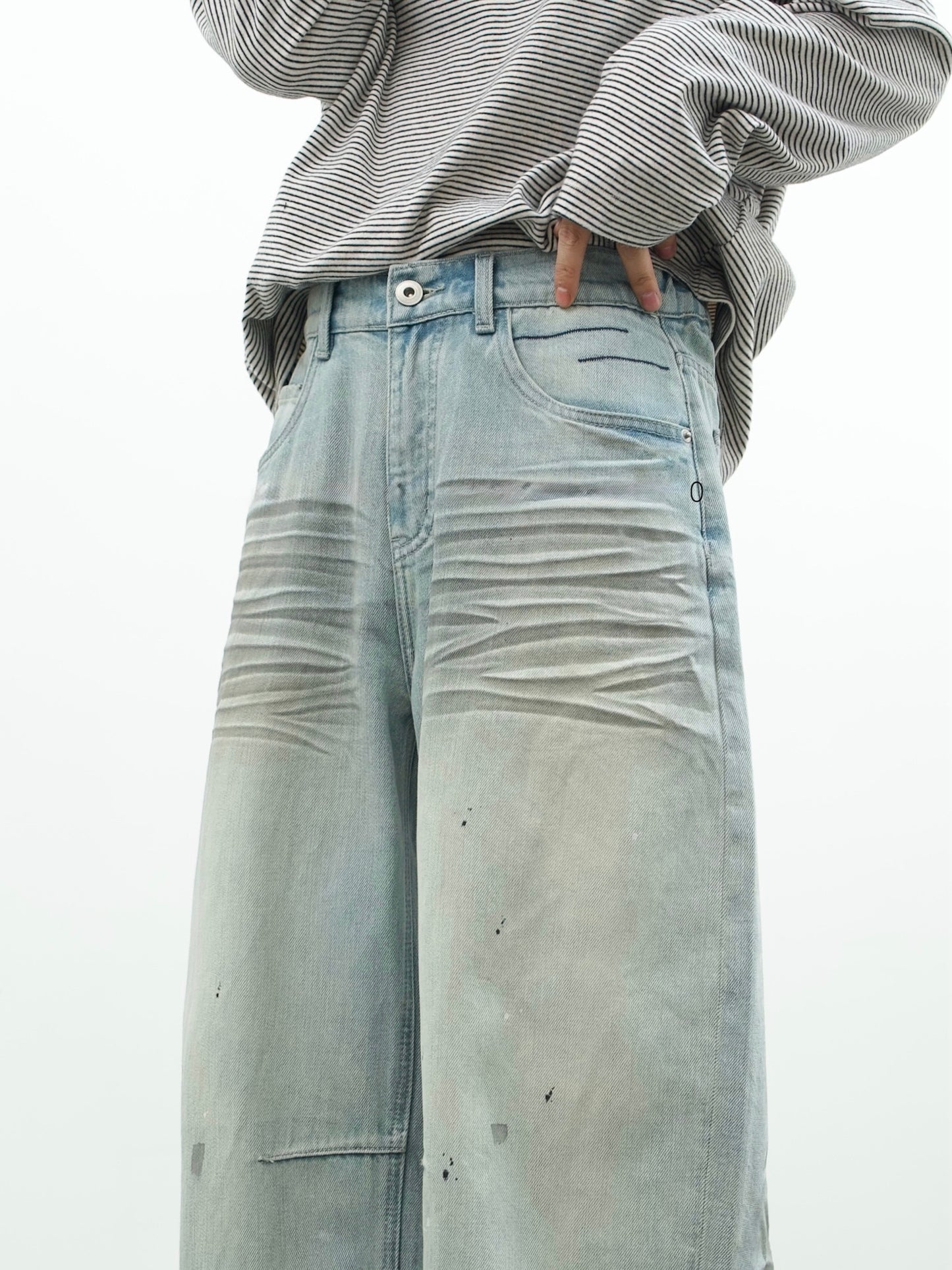 Ash Blue Resin Washed Curved Denim